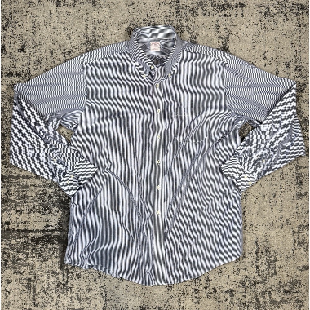 Brooks Brothers 346 Dress Shirt Mens 17 4/5 Regent Fit Blue Stripe Cotton